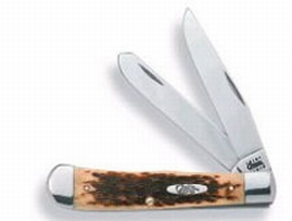 Case Trapper Amber Bone Stainless Clip/Spey Folding Knife w/Plain Edge (00164)