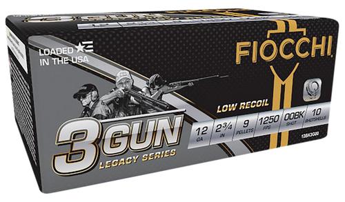 Fiocchi 3-Gun Match Legacy Series Shotshells 12BK3G00, 12 Gauge, 2-3/4", 9 Pellets, 1250 fps, #00 Buckshot, 10 Rds/box