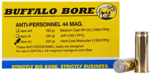 Buffalo Bore Handgun Anti-Personnel Handgun Ammunition 4J/20, 44 Magnum, Hard Cast, 200 GR, 1300 fps, 20 Rd/Bx