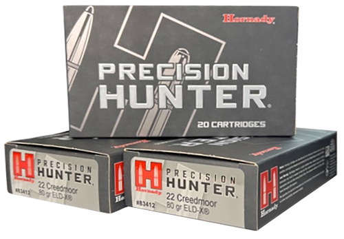 Hornady Precicison Hunter Rifle Ammunition 83412, 22 Creedmoor, ELD-X, 80 GR, 3285 FPS, 20 Rd/Bx