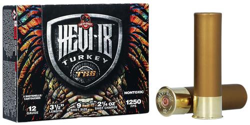 HEVI-Shot HEVI-18 TSS Turkey Shotshells HS4509, 12 Gauge, 3-1/2", 2 1/4 oz, 1250 fps, #9 Shot, 5 Rds/box