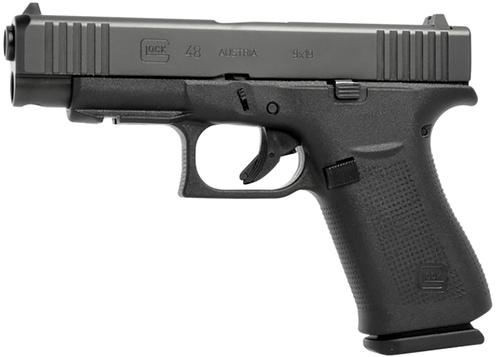 Glock G48 Pistol PA4850201FR, 9mm Luger, 4.17in, Black Textured Polymer Grips, Black Finish, 10 Rds