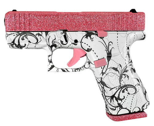 Glock G43X MOS Pistol PX4350204NBGP, 9mm, 3.41in, Textured Polymer Grips, Black & White Paisley Finish, 10 Rds