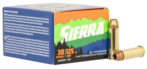 Sierra Outdoor Master Pistol Ammunition A832035, 38 Special, Jacket Hollow Point Sport Master, 125 gr, 20 Rd/Bx