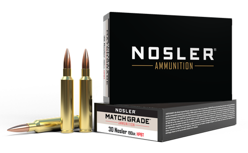 Nosler Match Grade Rifle Ammunition 60029, 30 Nosler, Custom Competition, 190 GR, 3050 fps, 20 Rd/Bx