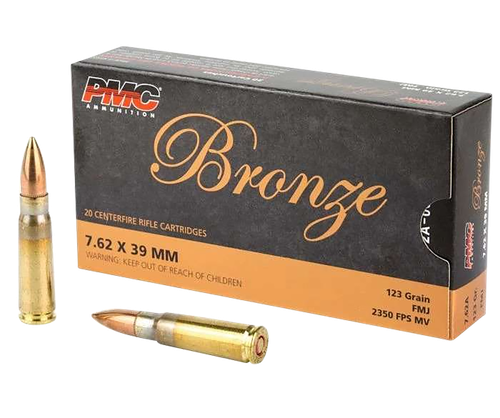 PMC Bronze Line Rifle Ammunition 762A, 7.62x39mm, Full Metal Jacket (FMJ), 123 GR, 2350 fps, 20 Rd/bx