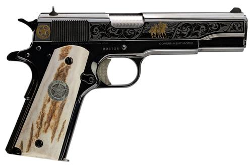 Colt Custom 1911 "Texas Ranger" Pistol, 38 Super, 5", Engraved Slide, Stag Grips, Jeweld Trigger, 9 Rds