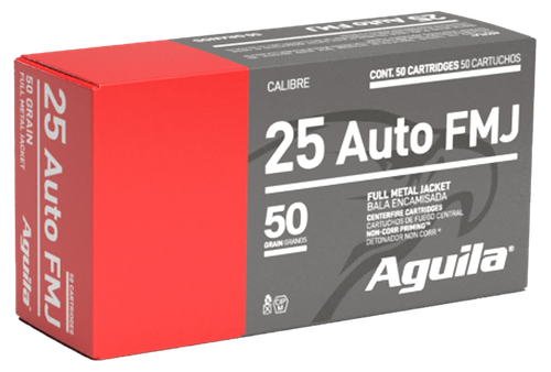 Aguila Pistol Ammunition AMS25, 25 ACP, Full Metal Jacket (FMJ), 50 GR, 755 fps, 50 Rd/bx