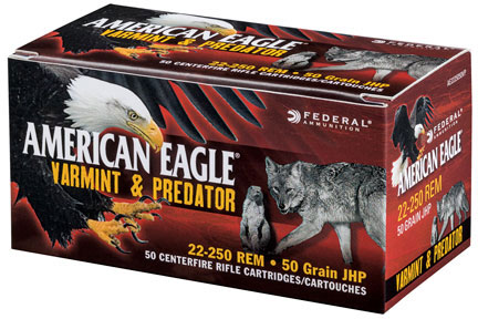 Federal American Eagle Varmint & Predator Rifle Ammunition AE22350VP, 223 Remington, JHP, 50 GR, 3225 fps, 50 Rd/Bx