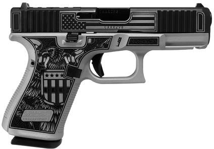 Glock 19 Gen5 Custom Trump "Take America Back" Pistol GLPA195S203TTAB, 9mm, 4.48 in, Black Polymer Grip, Gas Nitride Finish, Fixed Sights, 15 Rds