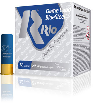 Rio Game Load BlueSteel Shotshells GLBS327, 12 Gauge, 2-3/4", 1-1/8 oz, 1360 fps, #7 Shot, 25 Rd/bx