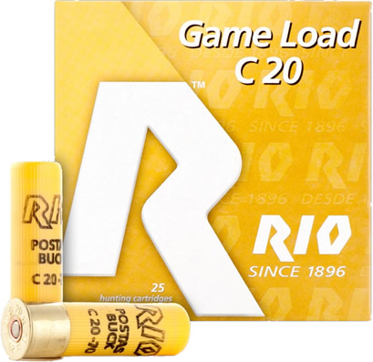 Rio Royal Buck Shotshells RB209, 20 Gauge, 2-3/4", 9 Pellets, 1345 fps, #1 Buckshot, 25 Rd/Bx
