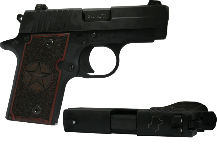 Sig Sauer P238 Texas Ed Pistol 238380TX, 380 ACP, 2.7 in, Wood Grips w/Texas Star, Black Finish