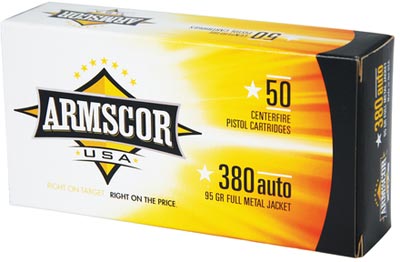 Armscor Precision Pistol Ammunition 50031, 380 ACP, Full Metal Jacket (FMJ), 95 GR, 945 fps, 50 Rd/bx