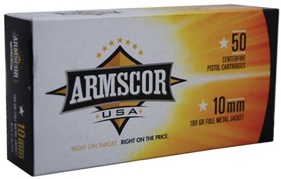 Armscor Pistol Ammunition FAC10-2N, 10mm, Full Metal Jacket (FMJ), 180 GR, 50 Rd/bx