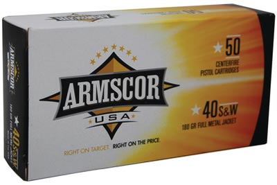 Armscor Pistol Ammunition FAC40-2N, 40 Smith & Wesson, Full Metal Jacket, 180 GR, 50 Rd/bx