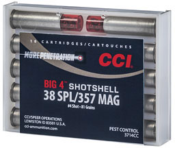 CCI Pest Control Big 4 ShotShells 3714CC, 357/38 Special, #4 ShotShell, 84 GR, 1000 fps, 10 Rd/bx