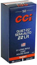 CCI Quiet-22 Semi-Auto Rimfire Ammunition 975CC, 22 Long Rifle, Lead  Round Nose (RN), 45 GR, 835 fps, 50 Rd/bx