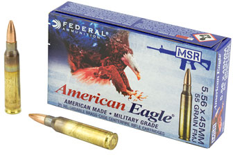 Federal XM Rifle Ammunition XM193, 5.56mm NATO, Full Metal Jacket Boat-Tail, 55 GR, 3165 fps, 20 Rd/bx