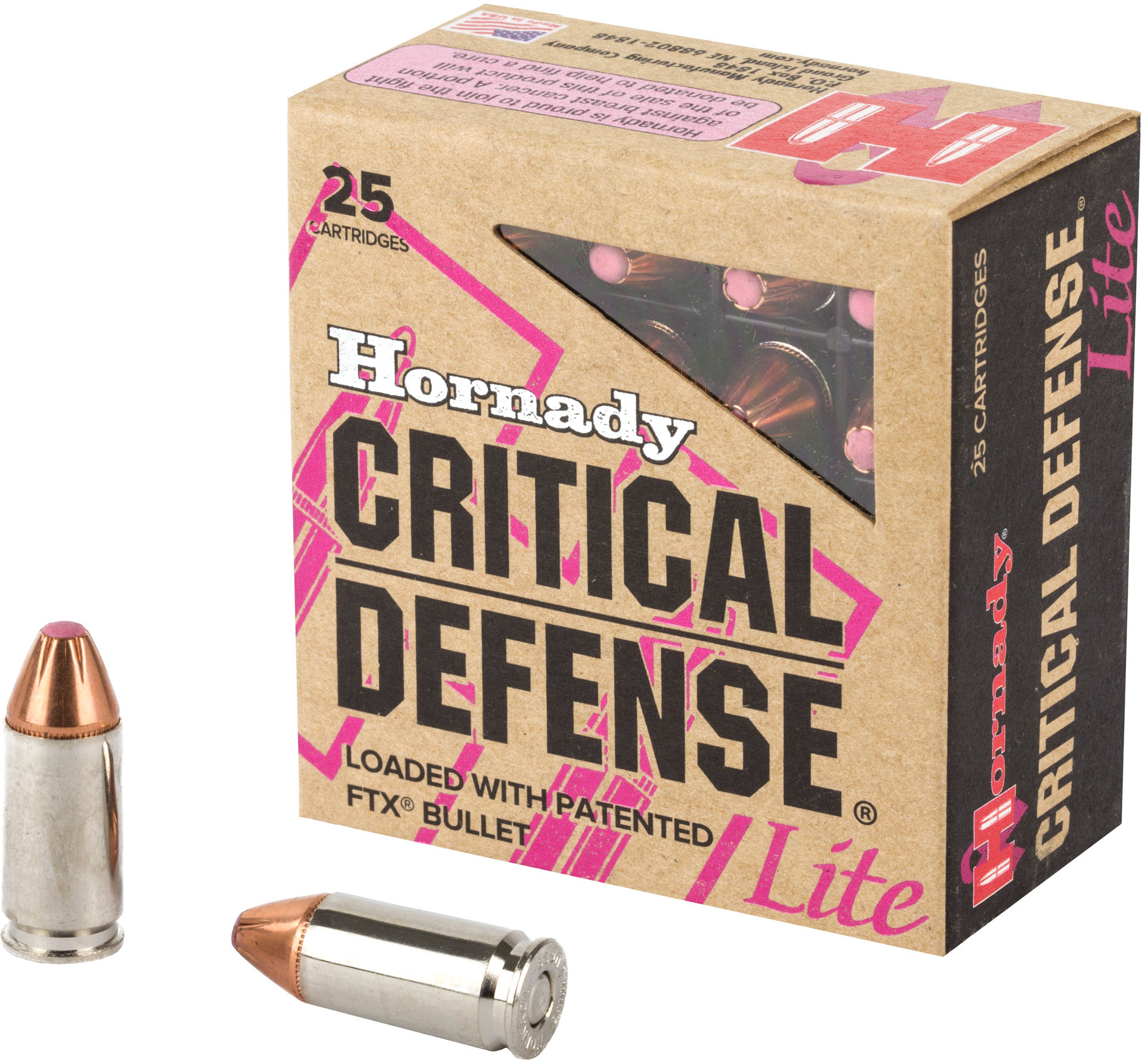 Hornady Critical Defense Lite Ammunition 90240, 9mm, Pink Flex Tip, 100 Grain, 1125 fps, 25 Rd/bx