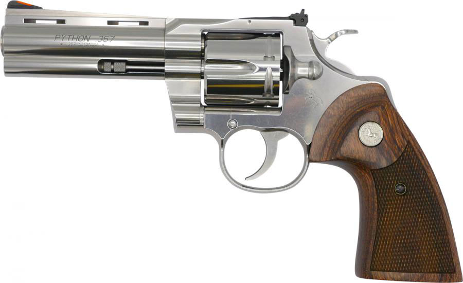 Colt Python Revolver PYTHON-SP4WTS, 357 Magnum, 4.25", Walnut Grips, Stainless Steel Finish, 6 Rds