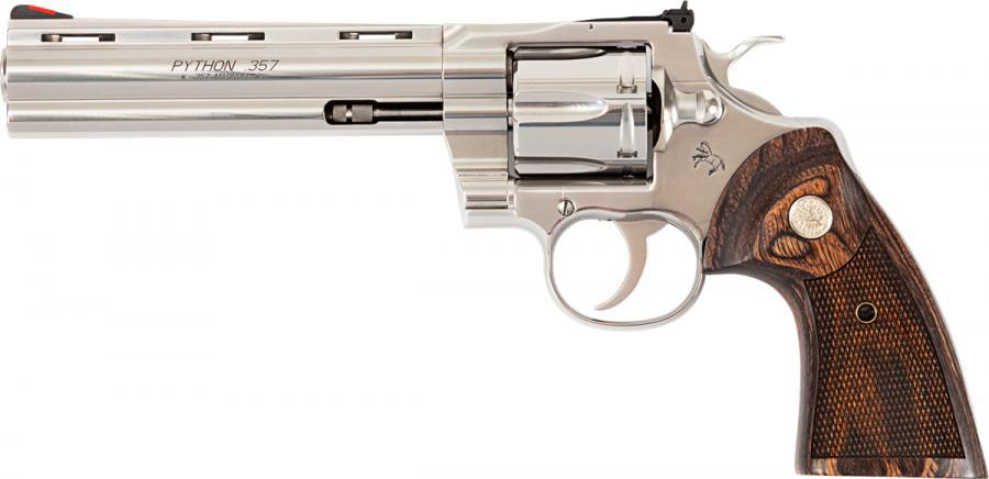 Colt Python Revolver PYTHON-SP6WTS, 357 Magnum, 6", Walnut Grips, Stainless Steel Finish, 6 Rds