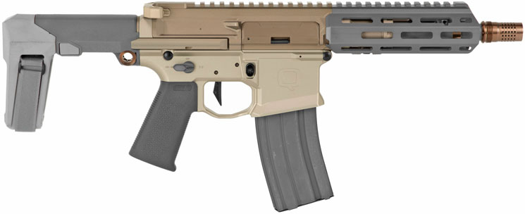 Q Honey Badger Semi-Auto Pistol HB-300BLK-7IN-PISTOL, 300 AAC Blackout, 7", FDE Finish, Collapsible Stock, 30 Rds