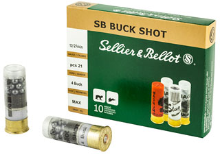 Sellier & Bellot Shotgun Ammuntion SB12BSH, 12 Gauge, 2-3/4", 21 Pellets, #4 Lead Buckshot, 10 Rd/bx