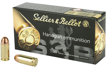 Sellier & Bellot Pistol Ammunition SB45A, 45 ACP, Full Metal Jacket (FMJ), 230 GR, 830 fps, 50 Rd/bx