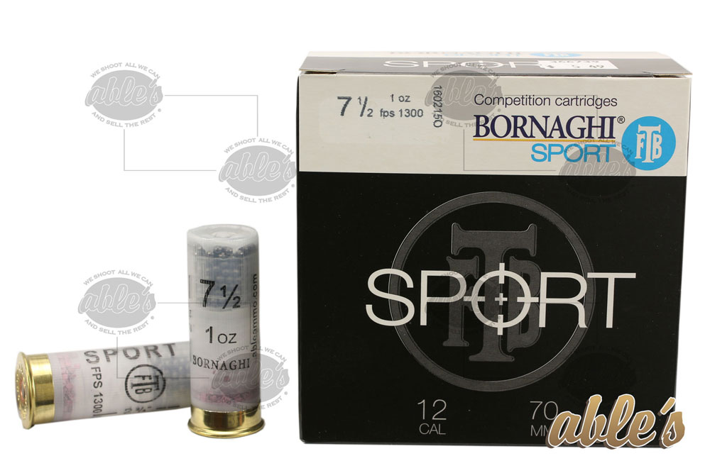 Bornaghi Sport Target Loads T1SPORT28751300, 12 Gauge, 2-3/4", 1 oz, 1300 fps, #7.5 Shot, 25 Rd/bx