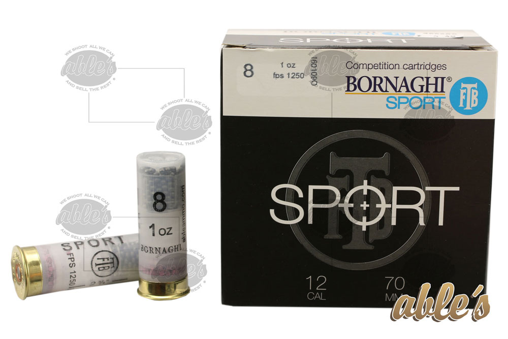 Bornaghi Sport Target Loads T1SPORT288, 12 Gauge, 2-3/4", 1 oz, 1250 fps, #8 Shot, 25 Rd/bx