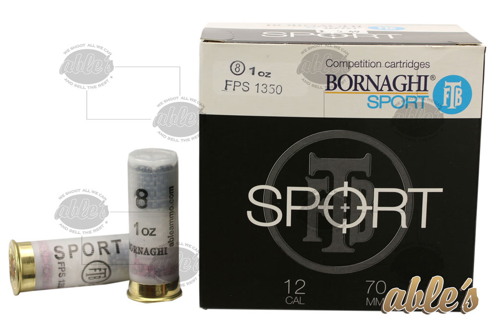 Bornaghi Sport Target Loads T1SPORT2881350, 12 Gauge, 2-3/4", 1 oz, 1350 fps, #8 Shot, 25 Rd/bx
