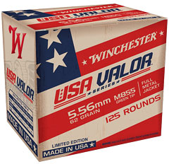 Winchester USA Valor Rifle Ammunition USA855125, 5.56mm NATO, Full Metal Jacket (FMJ) Green Tip, 62 GR, 125 Rd/bx