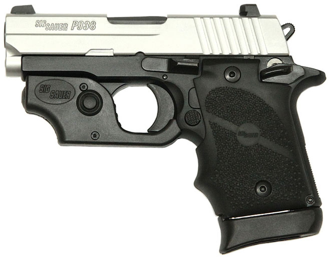 Sig P938 Pistol 938-9-NBS13, 9mm, 3 in, Black Rubber Grip, Two-Tone Finish, Siglite Sights, w/Laser, 7 Rd