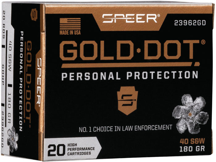 Speer Gold Dot Personal Protection Handgun Ammunition 23962GD, 40 S&W, Gold Dot HP, 180 GR, 1025 fps, 20 Rd/bx