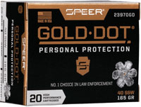 Speer Gold Dot Personal Protection Handgun Ammunition 23970GD, 40 S&W, Gold Dot HP, 165 GR, 1150 fps, 20 Rd/bx