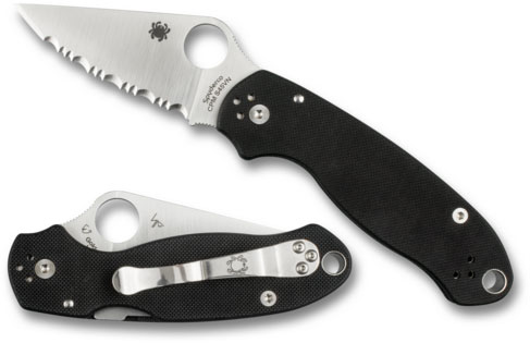 Spyderco Para 3 Folding Knife, Stainless Serrated Blade, Black G-10 Handle (C223GS)