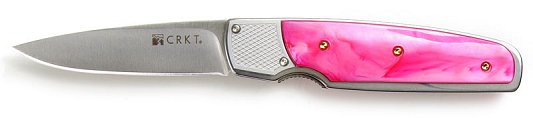 Columbia River Kommer Fulcrum Drop Point Folder Knife w/Pink Handle & Plain Edge 7403P