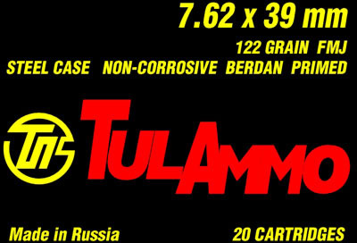 Tulammo Rifle Ammunition TA545391, 5.45mmX39mm, Hollow Point (HP), 60 GR, 20 Rd/bx