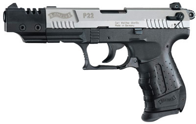 Walther P22 Pistol WAN22006, .22 LR, 5", Synthetic Grip, Nickel Finish, 3-Dot Adjustable Sights, 10 Rd