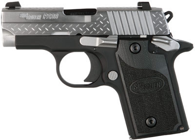 Sig P238 Diamond Plate Pistol 238380DP, 380 ACP, Pistol 2.7 in, G10 Composite Grip, Black Finish, Night Sights, 6 Rd