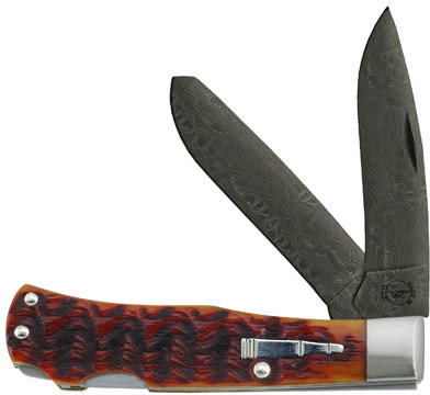 Remington Bullet Damascus Blade Trapper Clip/Spey Folding Knife w/Plain Edge (18964)