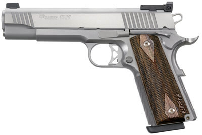 Sig 1911 Traditional Match Elite Pistol 1911T9SME, 9mm, 5 in, Wood Grip, Stainless Finish, Adj Sights, 9 Rd