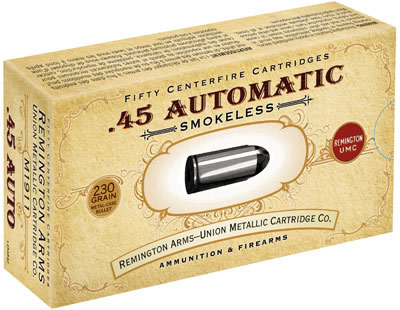 Remington Target Pistol Ammunition L45AP4C, 45 ACP, Metal Case (MC), 230 GR, 835 fps, 50 Rd/bx