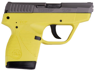 Taurus 738 DA Pistol 1738039YF, 380 ACP, 3.3 in, Yellow Polymer Grip, Stainless Steel Finish, 6 Rd