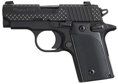 Sig P238 Diamond Plate Pistol 238380BDPAMBI, 380 ACP, Pistol 2.7 in, G10 Composite Grip, Black Finish, Night Sights, 6 Rd