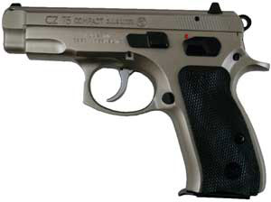 CZ 75 Semi-Auto Compact Pistol 91193, 9mm, 3.9", Black Plastic Grip, Satin Nickel Finish, 15 Rd