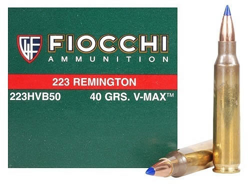 Fiocchi Rifle Ammunition 223HVB50, 223 Remington, Hornady V-Max Polymer Tip, 40 GR, 3650 fps, 50 Rd/bx