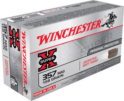 Winchester Super-X Handgun Ammunition X3575P, 357 Magnum, Jacketed Soft Point (SP), 158 GR, 1235 fps, 50 Rd/bx
