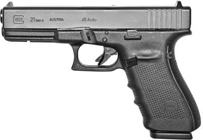 Glock 21 Gen4 Pistol PG2150201, 45 ACP, 4.60 in, Black Grip, Black Finish, 10 Rd